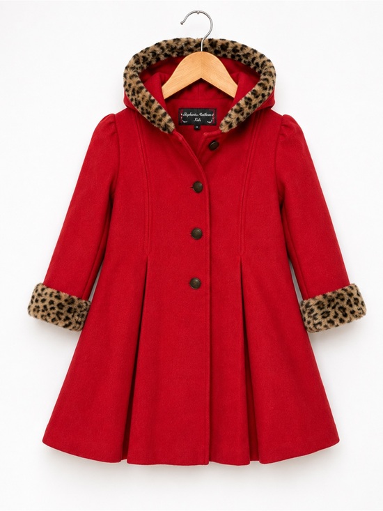 Stephanie Mathews Other - Stephanie Matthews Vintage Kids Red Wool Coat Girls 5 Leopard Trim
